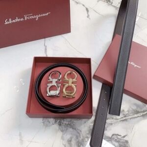 Salvatore Ferragamo Black Belt with Dual Buckles For Men /Women